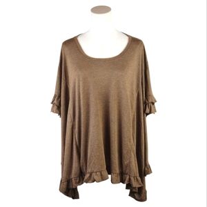 Basically Me Ruffle Hem Tunic Top Brown Made in USA Flowy Oversized Small